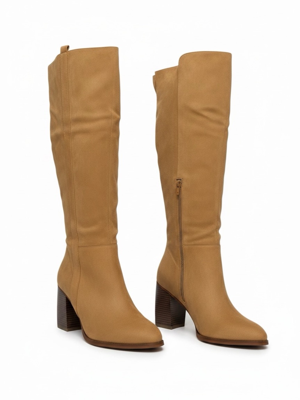 Tall Block Heel Boots in Camel Brown